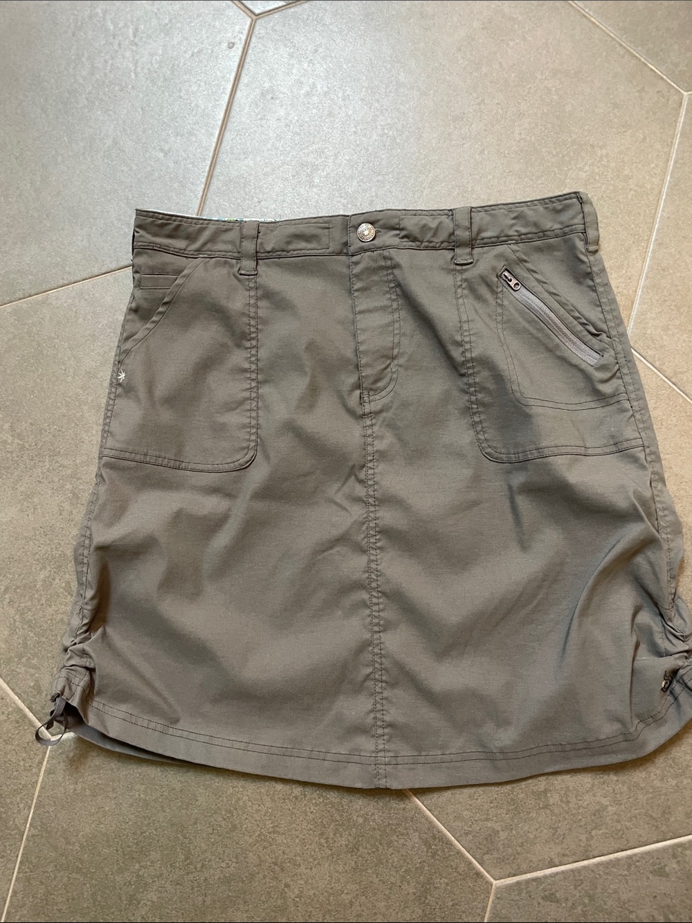 Isis Olive Gray Utility A-Line Women's Skirt Drawstring Cord 14